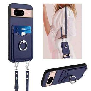 For Google Pixel 8a R20 Crossbody Rope Ring Card Holder Phone Case(Blue)