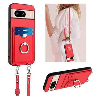 For Google Pixel 8 R20 Crossbody Rope Ring Card Holder Phone Case(Red)