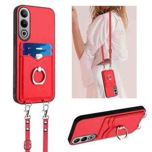 For OnePlus Nord CE4 / OPPO K12 5G R20 Crossbody Rope Ring Card Holder Phone Case(Red)