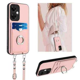 For OnePlus Nord CE3 Lite R20 Crossbody Rope Ring Card Holder Phone Case(Pink)