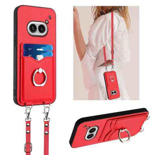 For Nothing Phone 2a R20 Crossbody Rope Ring Card Holder Phone Case(Red)