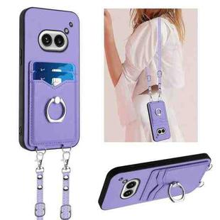 For Nothing Phone 2a R20 Crossbody Rope Ring Card Holder Phone Case(Purple)