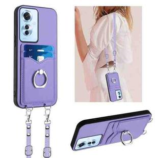 For OPPO Reno11 F Thai Version R20 Crossbody Rope Ring Card Holder Phone Case(Purple)