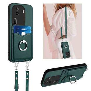 For OPPO Reno11 Pro Global R20 Crossbody Rope Ring Card Holder Phone Case(Green)