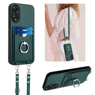 For OPPO A78 4G Global R20 Crossbody Rope Ring Card Holder Phone Case(Green)