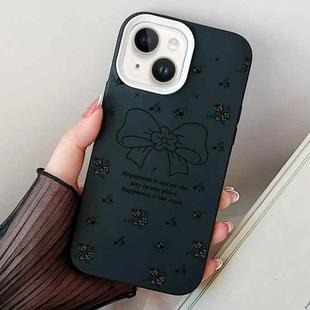 For iPhone 15 Plus Floral Bow PC Hybrid TPU Phone Case(Black)