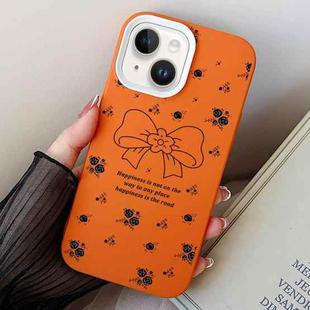 For iPhone 15 Plus Floral Bow PC Hybrid TPU Phone Case(Orange)