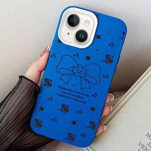 For iPhone 15 Plus Floral Bow PC Hybrid TPU Phone Case(Blue)