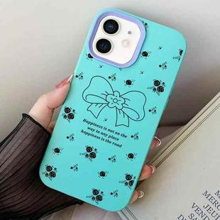 For iPhone 12 / 12 Pro Floral Bow PC Hybrid TPU Phone Case(Sky Cyan)