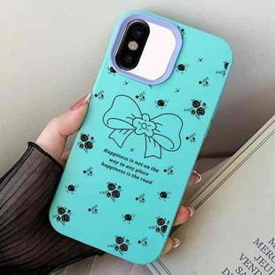 For iPhone XS Max Floral Bow PC Hybrid TPU Phone Case(Sky Cyan)