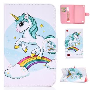 For Amazon Kindle Fire 7 (2019) / (2017) / (2016) / (2015) Colored Drawing Pattern Horizontal Flip PU Leather Case with Holder & Card Slot & Sleep / Wake-up Function(Unicorn)
