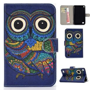 For Amazon Kindle Fire 7 (2019) / (2017) / (2016) / (2015) Colored Drawing Pattern Horizontal Flip PU Leather Case with Holder & Card Slot & Sleep / Wake-up Function(Owl)