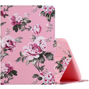 For Amazon Kindle Fire HD8 (2020) Colored Drawing Pattern Horizontal Flip PU Leather Case with Holder & Card Slot & Sleep / Wake-up Function(Pink Flowers)