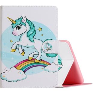 For Amazon Kindle Fire HD8 (2020) Colored Drawing Pattern Horizontal Flip PU Leather Case with Holder & Card Slot & Sleep / Wake-up Function(Unicorn)