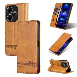 For Xiaomi Redmi 13 4G Global AZNS Magnetic Calf Texture Flip Leather Phone Case(Light Brown)