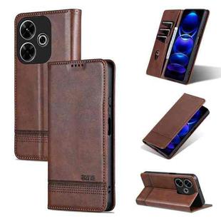 For Xiaomi Redmi Note 13R AZNS Magnetic Calf Texture Flip Leather Phone Case(Dark Brown)