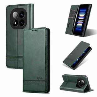 For Redmi Note 14 Pro+ 5G AZNS Magnetic Calf Texture Flip Leather Phone Case(Dark Green)