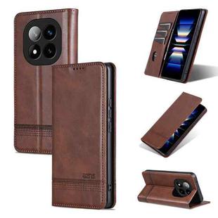 For Redmi Note 14 Pro+ 5G AZNS Magnetic Calf Texture Flip Leather Phone Case(Dark Brown)