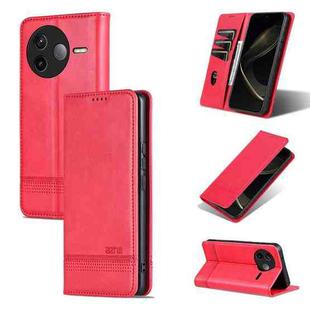 For Redmi K80 AZNS Magnetic Calf Texture Flip Leather Phone Case(Red)