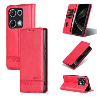 For Redmi Note 14S 4G AZNS Magnetic Calf Texture Flip Leather Phone Case(Red)