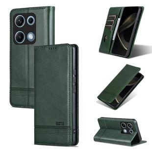 For Redmi Note 14S 4G AZNS Magnetic Calf Texture Flip Leather Phone Case(Dark Green)