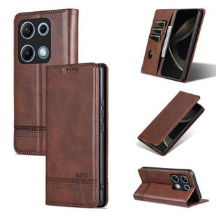 For Redmi Note 14S 4G AZNS Magnetic Calf Texture Flip Leather Phone Case(Dark Brown)