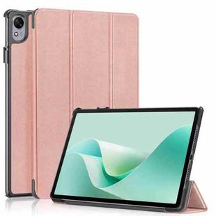 For Huawei MatePad 11.5S Custer Texture 3-Fold Holder Smart Leather Tablet Case(Rose Gold)
