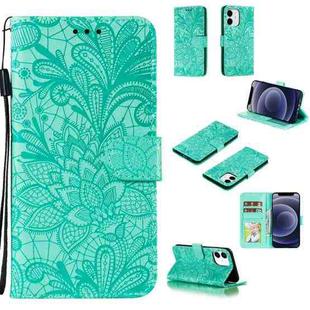 For iPhone 12 mini Lace Flower Horizontal Flip Leather Case with Holder & Card Slots & Wallet & Photo Frame(Green)