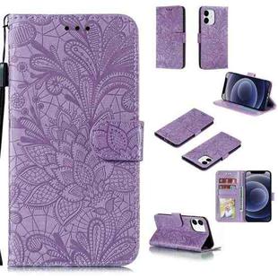 For iPhone 12 mini Lace Flower Horizontal Flip Leather Case with Holder & Card Slots & Wallet & Photo Frame(Purple)