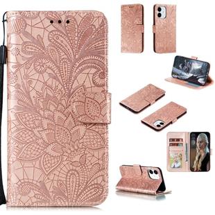 For iPhone 12 mini Lace Flower Horizontal Flip Leather Case with Holder & Card Slots & Wallet & Photo Frame(Rose Gold)