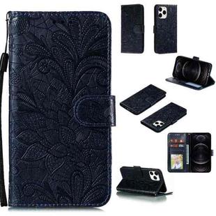 For iPhone 12 / 12 Pro Lace Flower Horizontal Flip Leather Case with Holder & Card Slots & Wallet & Photo Frame(Dark Blue)