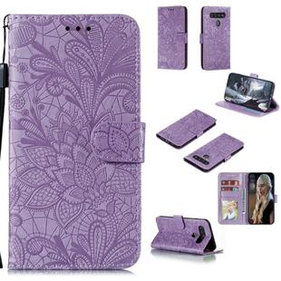 For LG K51S Lace Flower Horizontal Flip Leather Case with Holder & Card Slots & Wallet & Photo Frame(Purple)