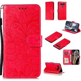 For LG K41S Lace Flower Horizontal Flip Leather Case with Holder & Card Slots & Wallet & Photo Frame(Red)