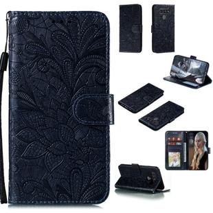 For LG K41S Lace Flower Horizontal Flip Leather Case with Holder & Card Slots & Wallet & Photo Frame(Dark Blue)