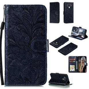 For LG Q Stylo 6 Lace Flower Horizontal Flip Leather Case with Holder & Card Slots & Wallet & Photo Frame(Dark Blue)