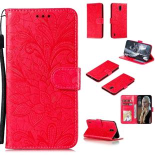 For Nokia C1 Lace Flower Horizontal Flip Leather Case with Holder & Card Slots & Wallet & Photo Frame(Red)