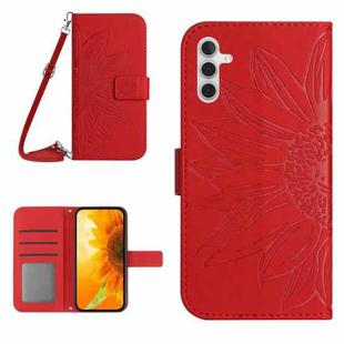 For Samsung Galaxy S25 FE 5G Skin Feel Sun Flower Embossed Flip Leather Phone Case with Lanyard(Red)
