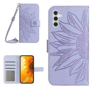 For Samsung Galaxy S25 FE 5G Skin Feel Sun Flower Embossed Flip Leather Phone Case with Lanyard(Purple)