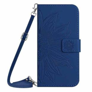 For Samsung Galaxy S25 FE 5G Skin Feel Sun Flower Embossed Flip Leather Phone Case with Lanyard(Dark Blue)