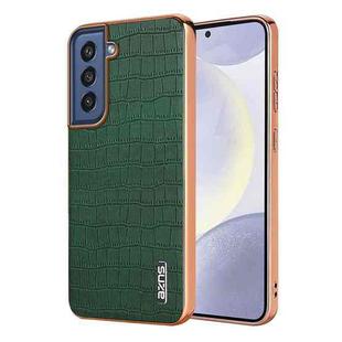 For Samsung Galaxy S21 FE 5G AZNS Electroplated Frame Crocodile Texture Full Coverage Phone Case(Green)