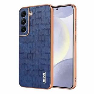 For Samsung Galaxy S22 5G AZNS Electroplated Frame Crocodile Texture Full Coverage Phone Case(Blue)
