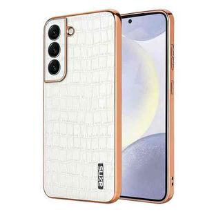 For Samsung Galaxy S22 5G AZNS Electroplated Frame Crocodile Texture Full Coverage Phone Case(White)