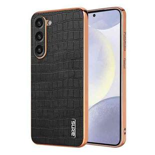 For Samsung Galaxy S23 5G AZNS Electroplated Frame Crocodile Texture Full Coverage Phone Case(Black)