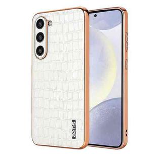 For Samsung Galaxy S23+ 5G AZNS Electroplated Frame Crocodile Texture Full Coverage Phone Case(White)