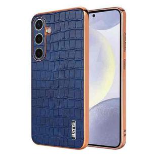 For Samsung Galaxy S25 5G AZNS Electroplated Frame Crocodile Texture Full Coverage Phone Case(Blue)