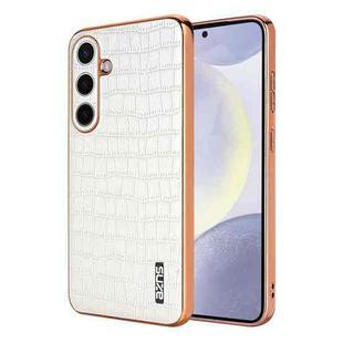 For Samsung Galaxy S25 5G AZNS Electroplated Frame Crocodile Texture Full Coverage Phone Case(White)