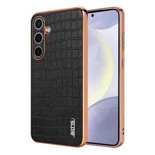 For Samsung Galaxy S25+ 5G AZNS Electroplated Frame Crocodile Texture Full Coverage Phone Case(Black)