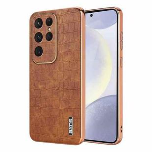 For Samsung Galaxy S25 Ultra 5G AZNS Electroplated Frame Crocodile Texture Full Coverage Phone Case(Brown)