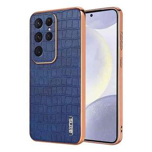 For Samsung Galaxy S25 Ultra 5G AZNS Electroplated Frame Crocodile Texture Full Coverage Phone Case(Blue)