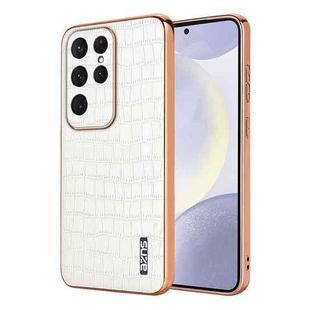 For Samsung Galaxy S25 Ultra 5G AZNS Electroplated Frame Crocodile Texture Full Coverage Phone Case(White)